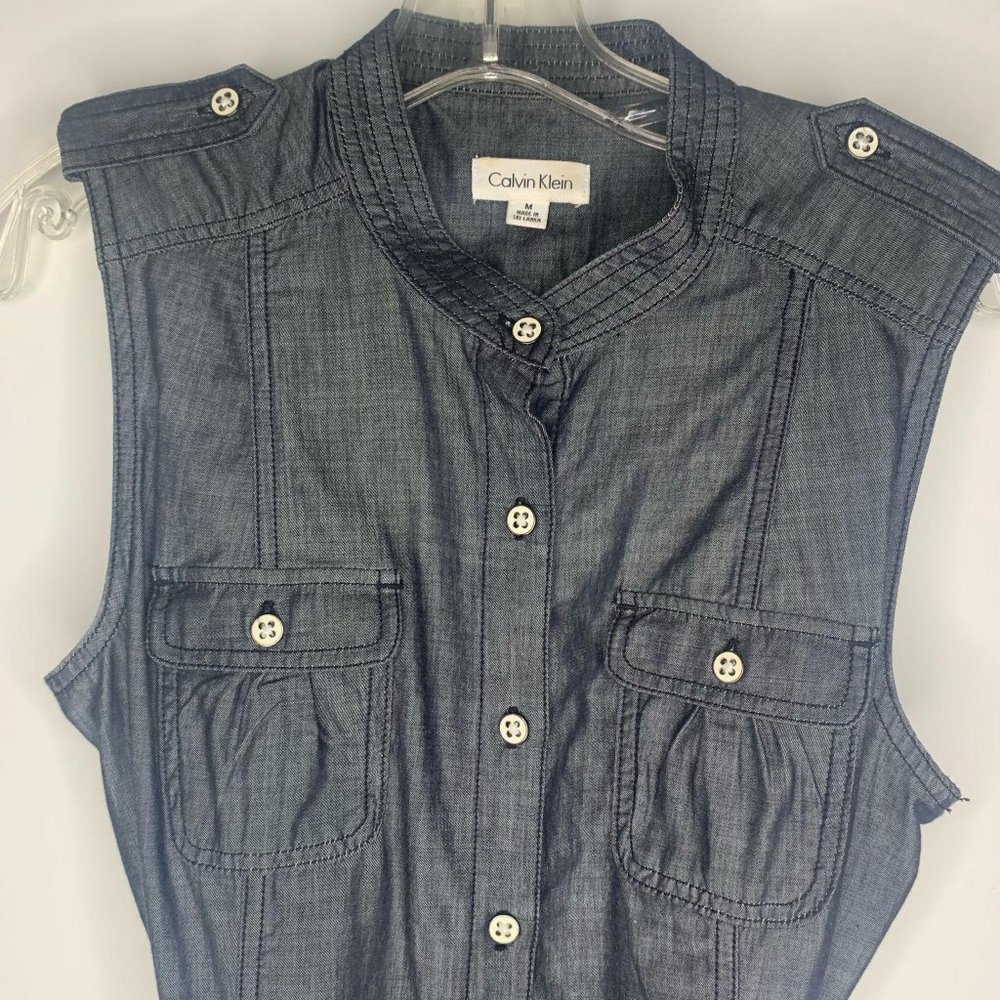 CalvinKlein ButtonUp BeltTie-Waist Utility Dress M - Picture 3 of 8